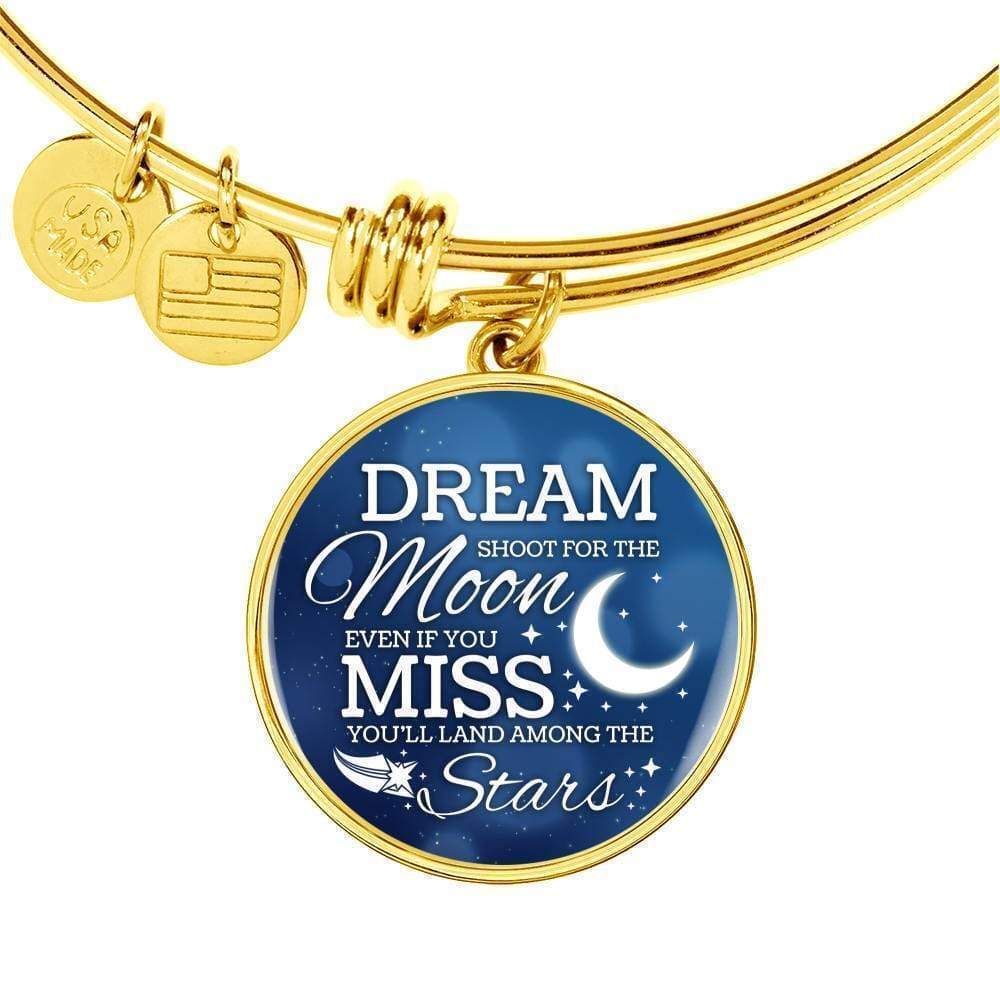 Dream Shoot For The Moon Personalized Engraved Gold Circle Bangle Bracelet Cus